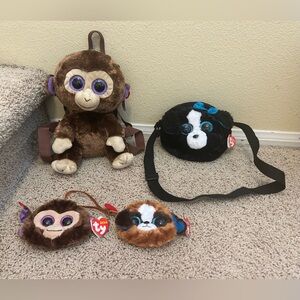 NWT New Ty Gear Coconut Monkey backpack & wristlet, Duke wristlet, Tracey purse